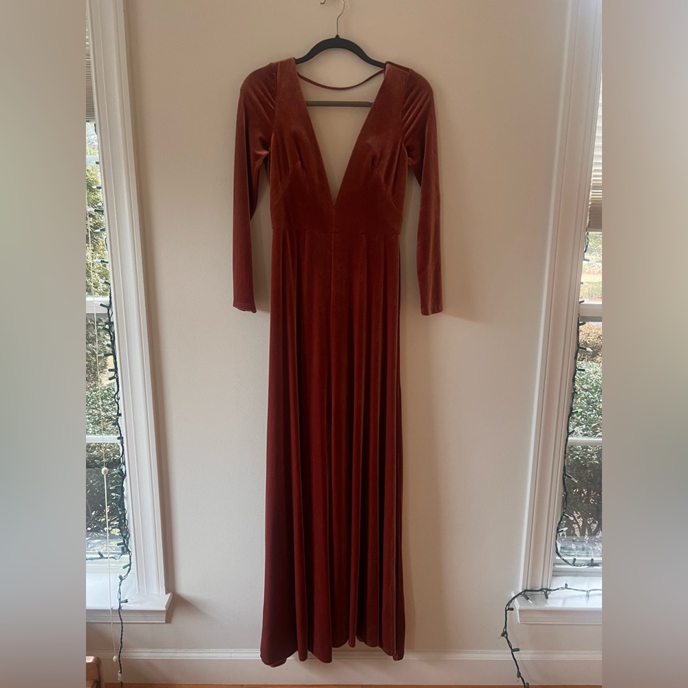 Jenny Yoo Malia Velvet Dress | English Rose | Size 4 | Front Slit - Picture 2 of 12